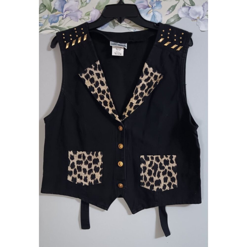 Saint Germain Small Black Vintage 80s Retro Animal Print Studded Classic Vest